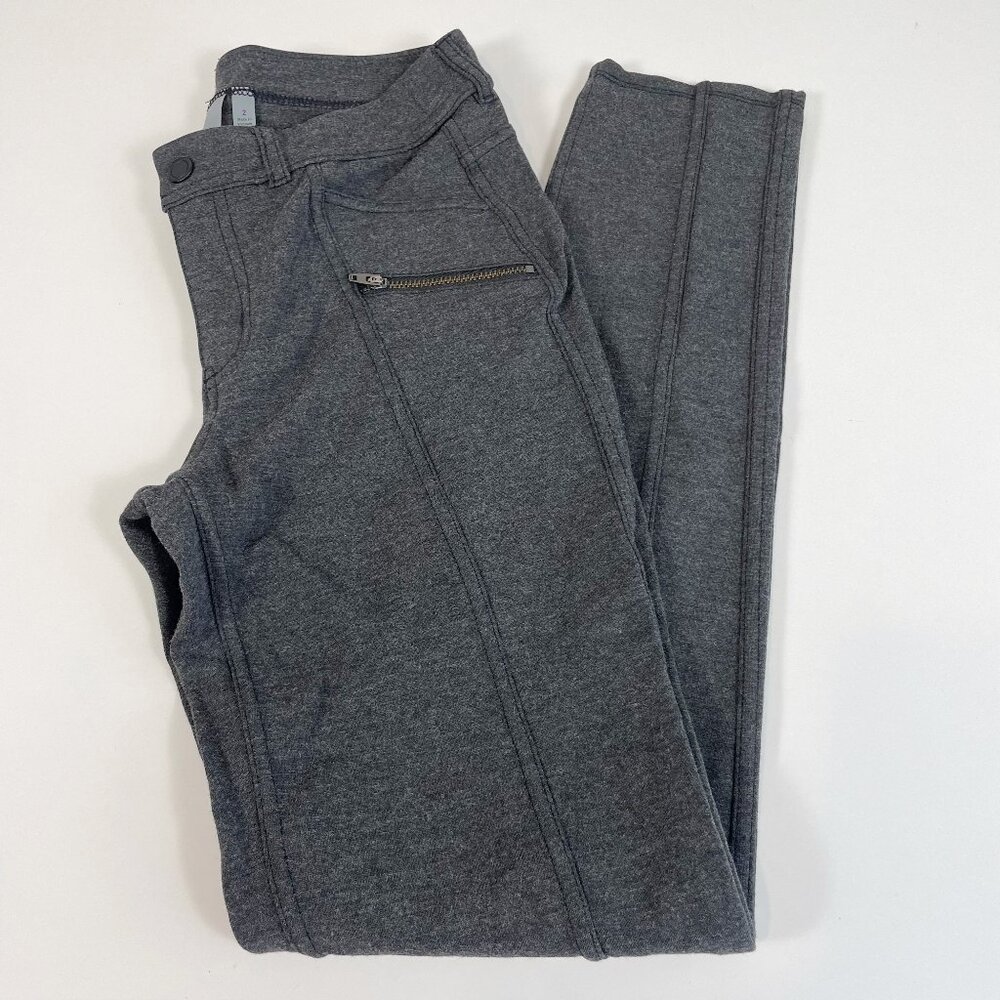 Athleta Ponte Moto Skinny Pant Leggings Heather Gray Sz 2 Womens Zip‎ Pockets